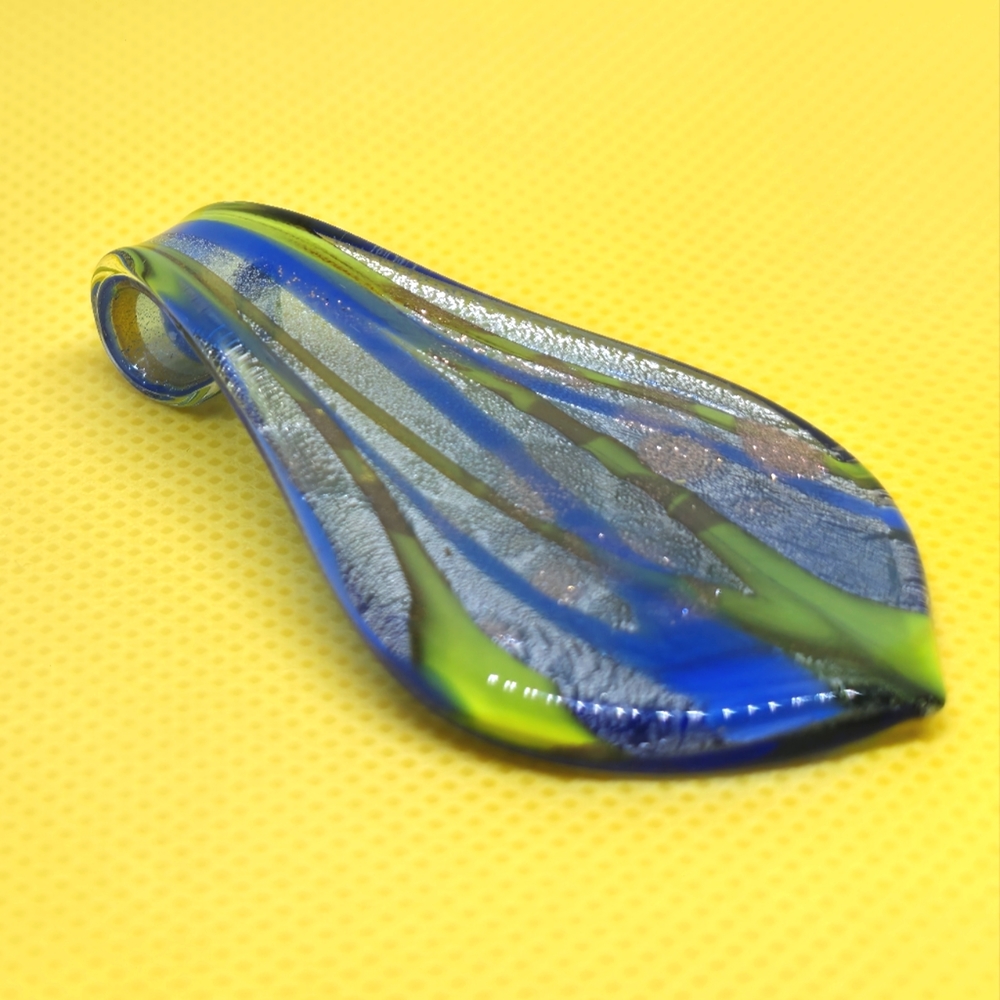 Handmade Blown Glass Pendant - Blue, Green, & Iridescent